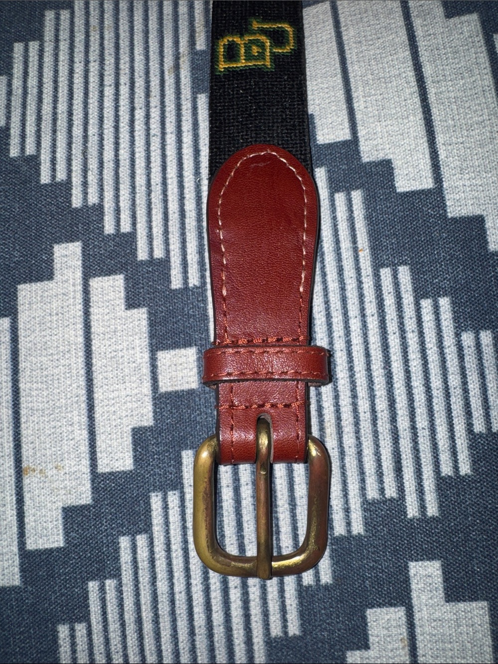 Smathers & Branson Baylor Belt Brown Leather Trim Green-Yellow Embroidery Size38 - Picture 3 of 9